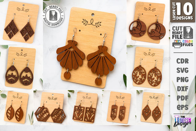 Dangle Earrings Laser Cut Bundle | Geometric Earrings | Pendant Earrings | Jewelry | Accessories | Boho Design | Geometric Jewelry | Modern Hanging Earrings | CNC Files SVG The T Store Design